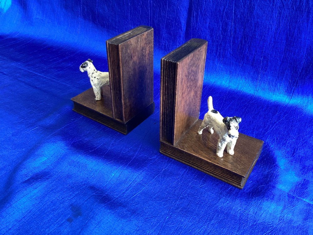 Antique cold painted fox terrier wooden book ends View IV
