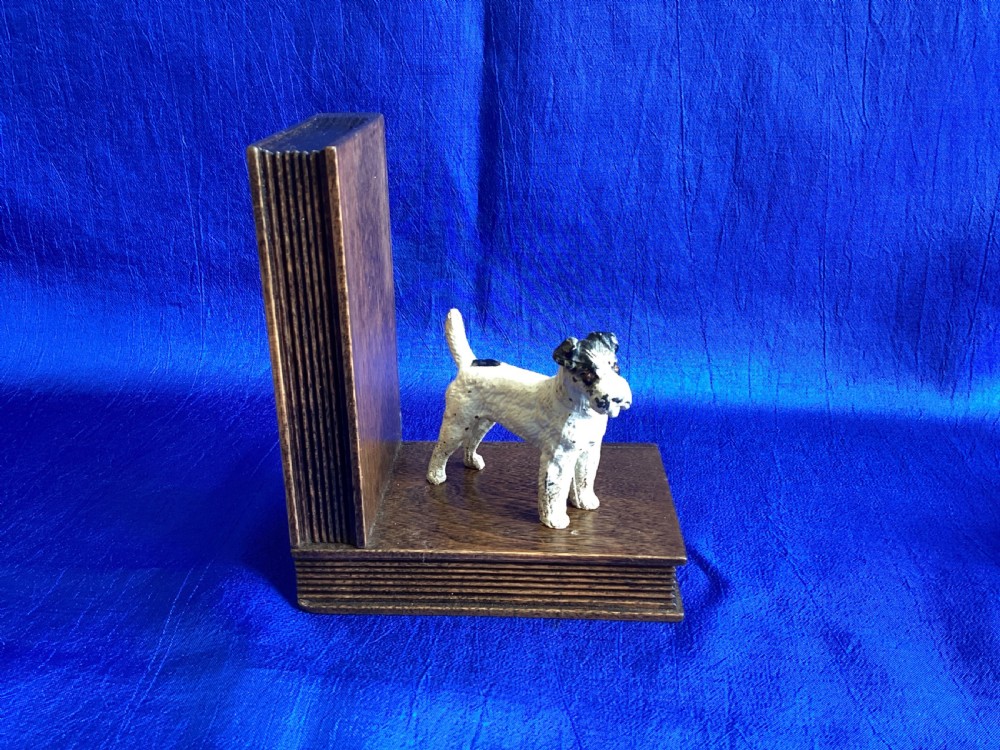Antique cold painted fox terrier wooden book ends View V