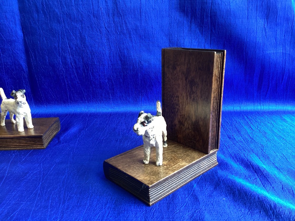 Antique cold painted fox terrier wooden book ends View VI