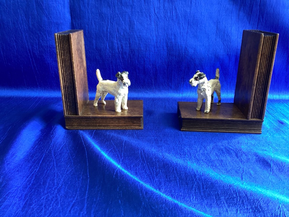 Antique cold painted fox terrier wooden book ends View VII