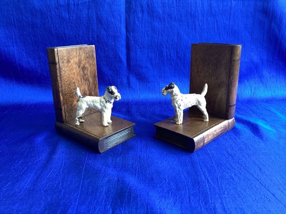 Antique cold painted fox terrier wooden book ends View VIII
