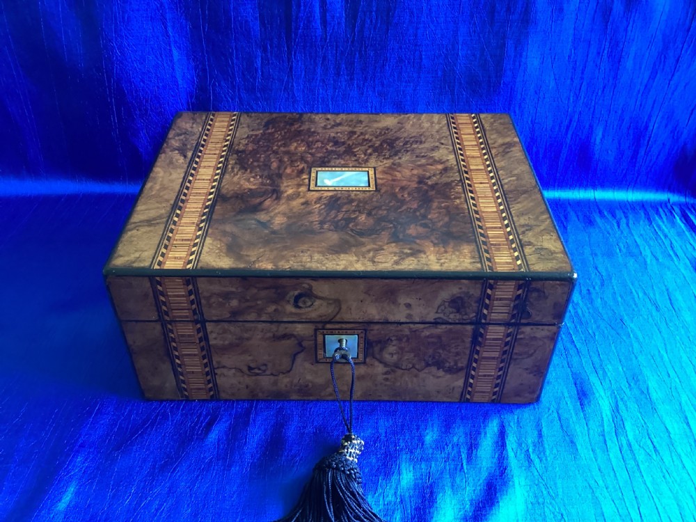 Victorian burr walnut parquetry keepsake box