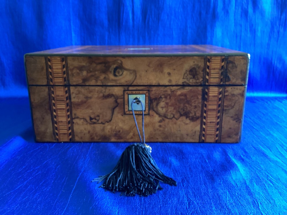 Victorian burr walnut parquetry keepsake box View II