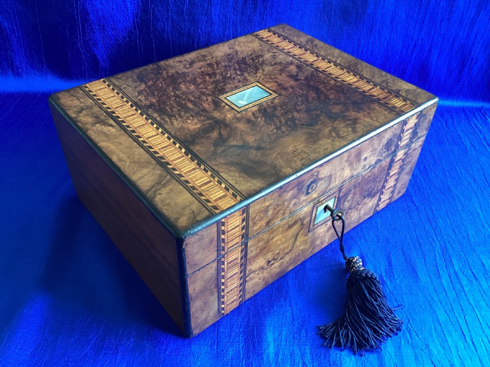 Victorian burr walnut parquetry keepsake box View III