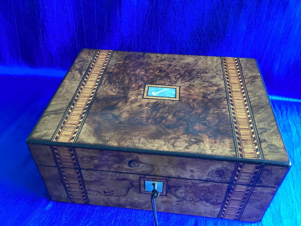 Victorian burr walnut parquetry keepsake box View VII
