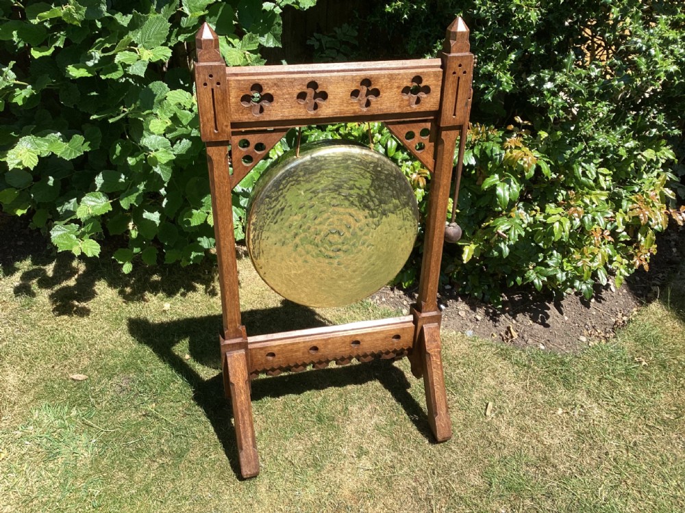 Victorian Arts and Crafts oak dinner gong View II