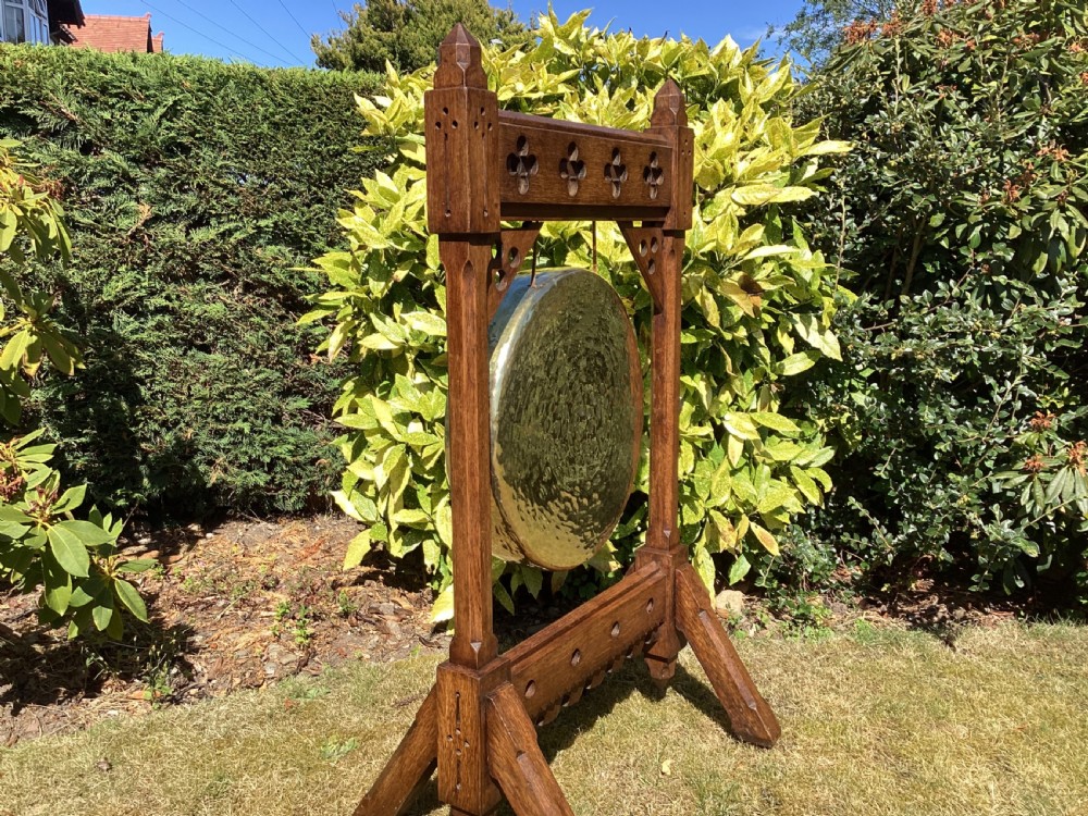 Victorian Arts and Crafts oak dinner gong View IV