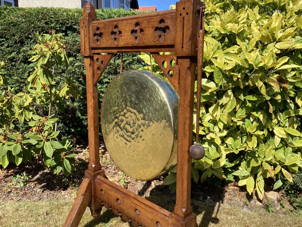 Victorian Arts and Crafts oak dinner gong View V