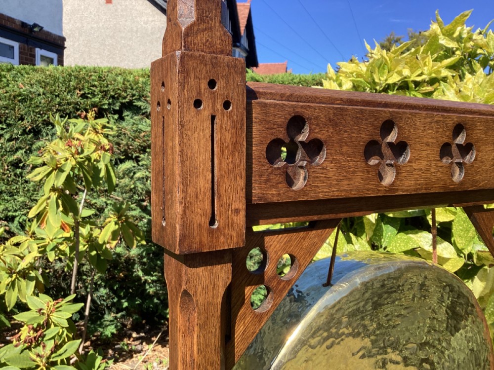Victorian Arts and Crafts oak dinner gong View IX