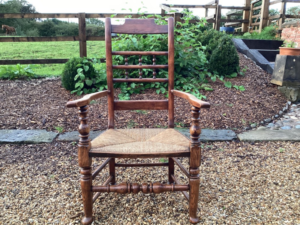 18th century rush seated oak armchair