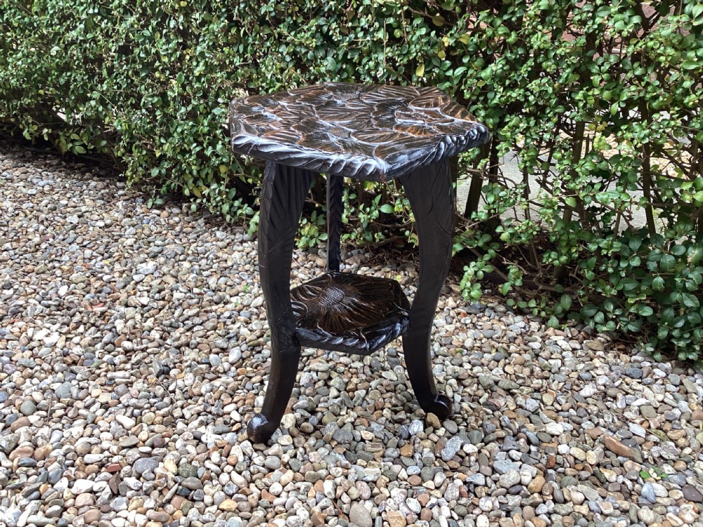 Antique Liberty Japanese carved side table View II