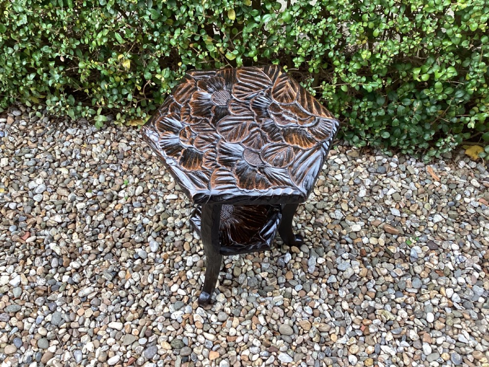 Antique Liberty Japanese carved side table View III