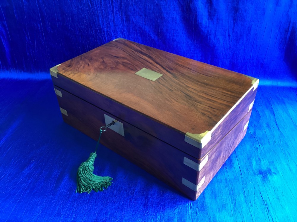 Victorian walnut brass bound writing slope View II