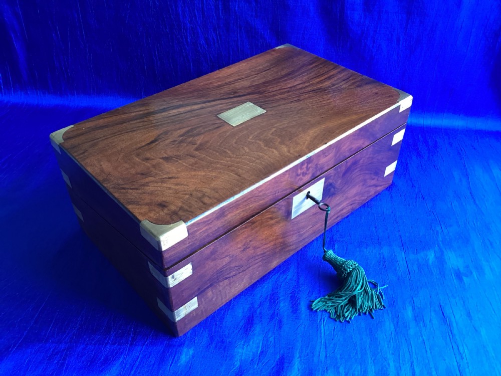 Victorian walnut brass bound writing slope View III
