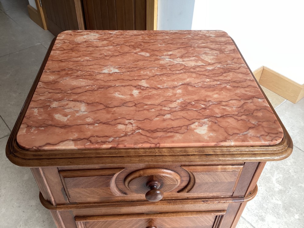 Antique French walnut bedside cabinet View III