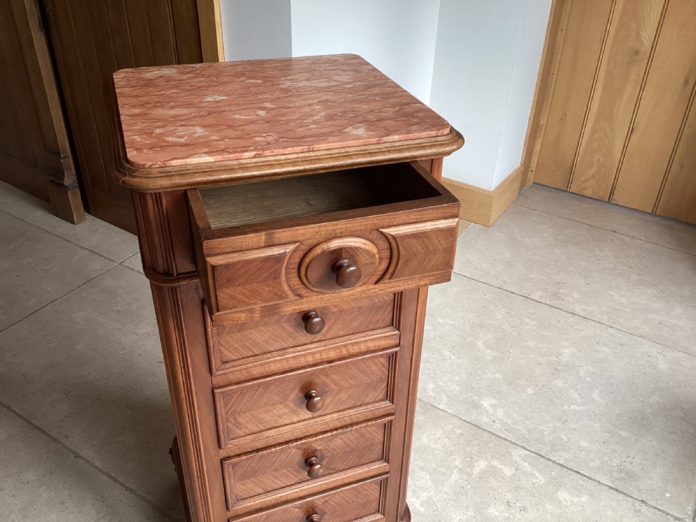 Antique French walnut bedside cabinet View V