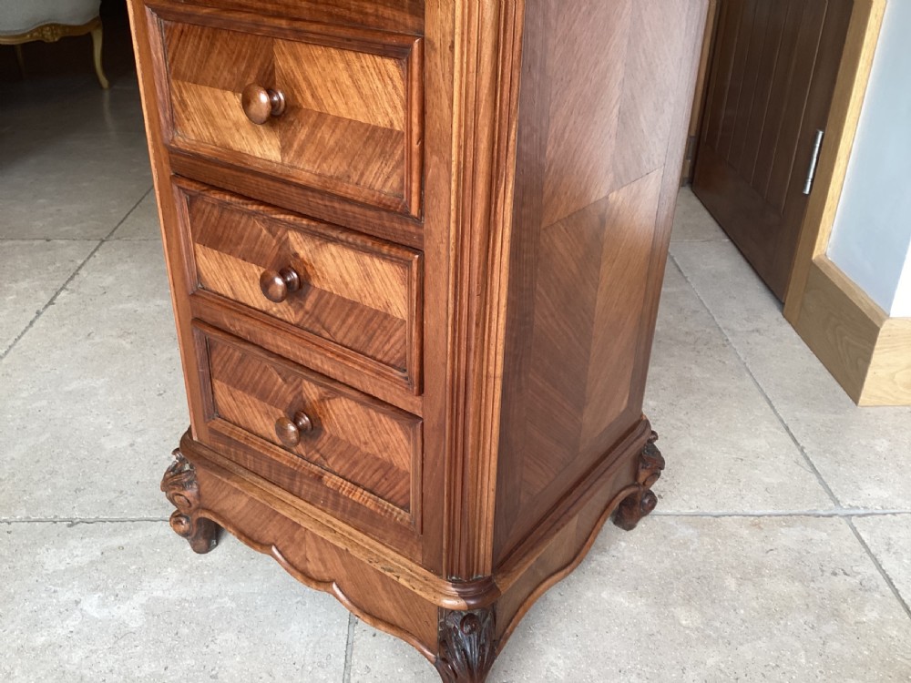 Antique French walnut bedside cabinet View X