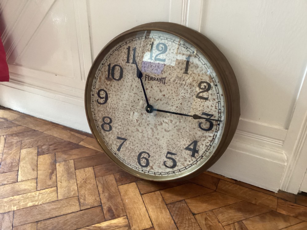 Antique brass large Ferranti factory clock View IV