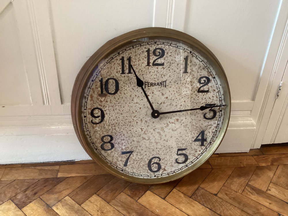 Antique brass large Ferranti factory clock View V