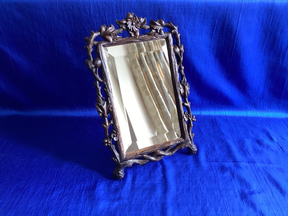 Antique Black Forest carved vanity easel mirror View II