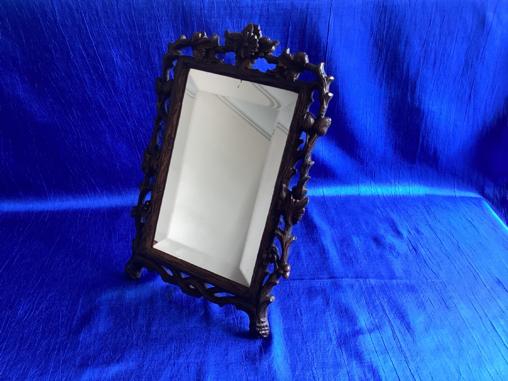 Antique Black Forest carved vanity easel mirror View III