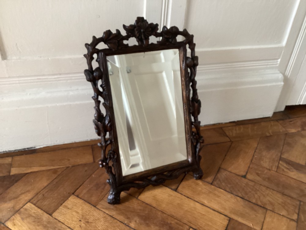 Antique Black Forest carved vanity easel mirror View VI