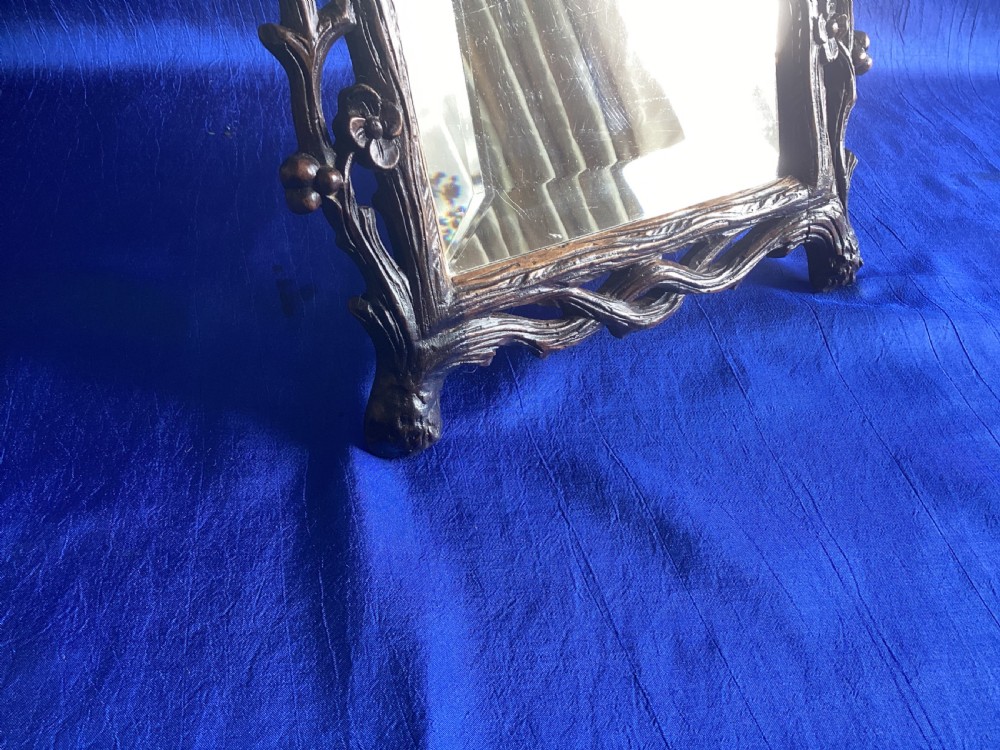 Antique Black Forest carved vanity easel mirror View VII