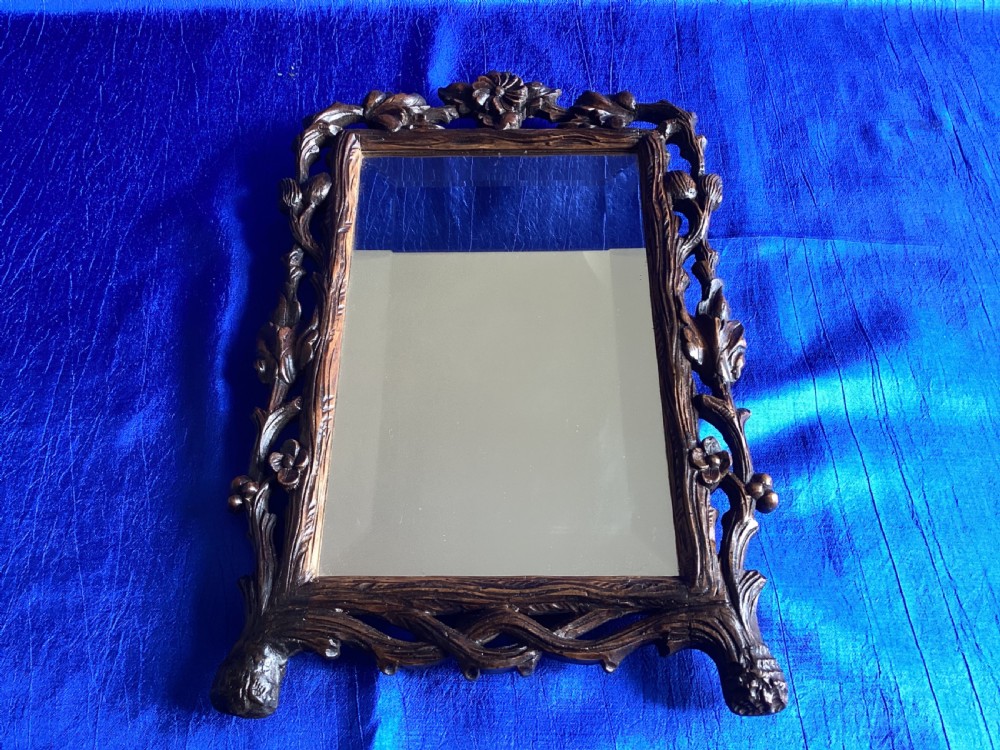 Antique Black Forest carved vanity easel mirror View VIII