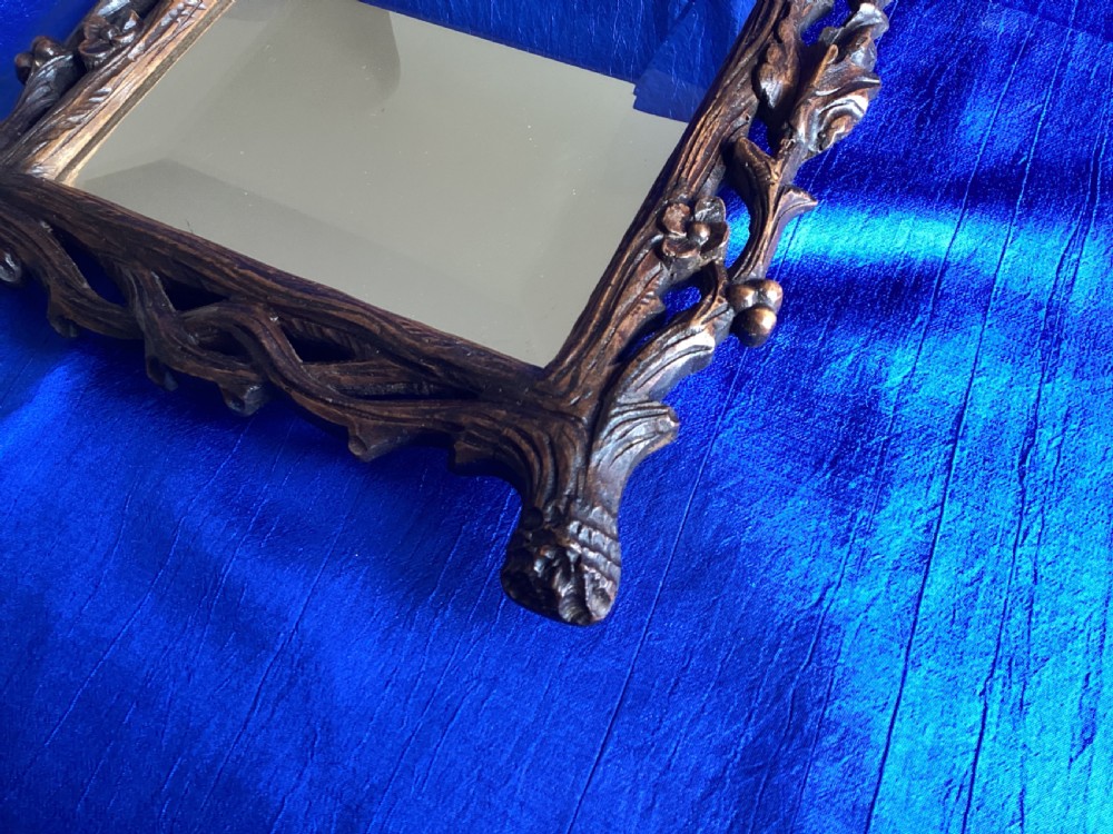 Antique Black Forest carved vanity easel mirror View IX