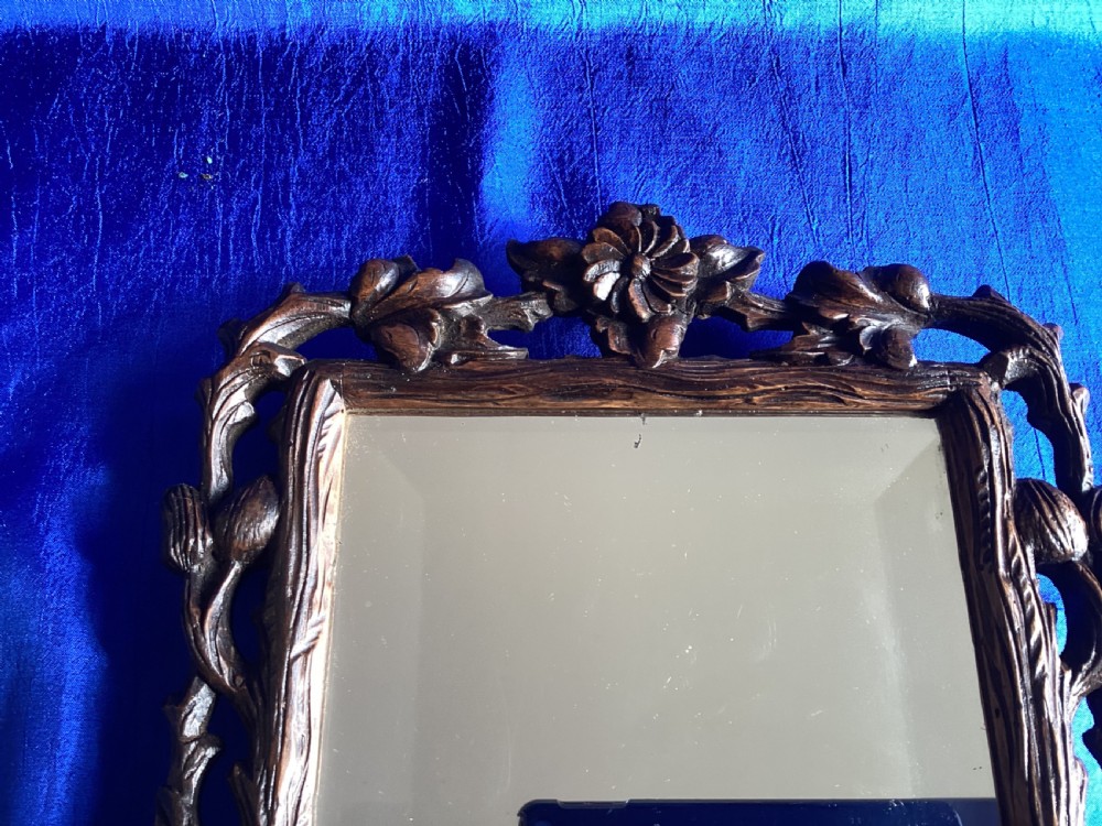 Antique Black Forest carved vanity easel mirror View X