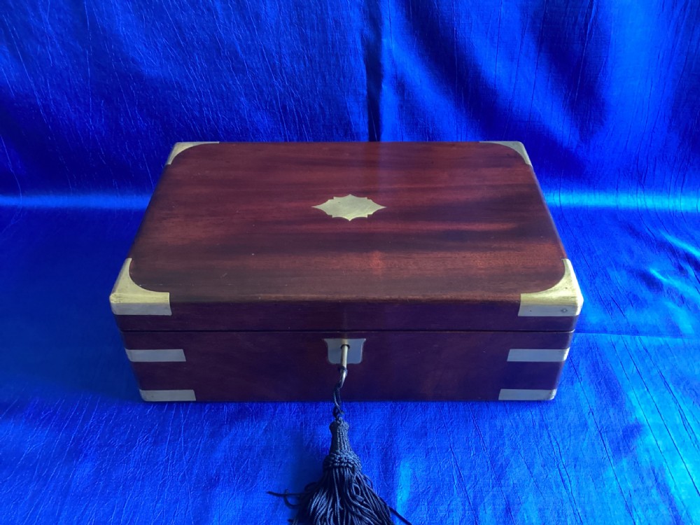 Victorian mahogany campaign brass bound writing slope