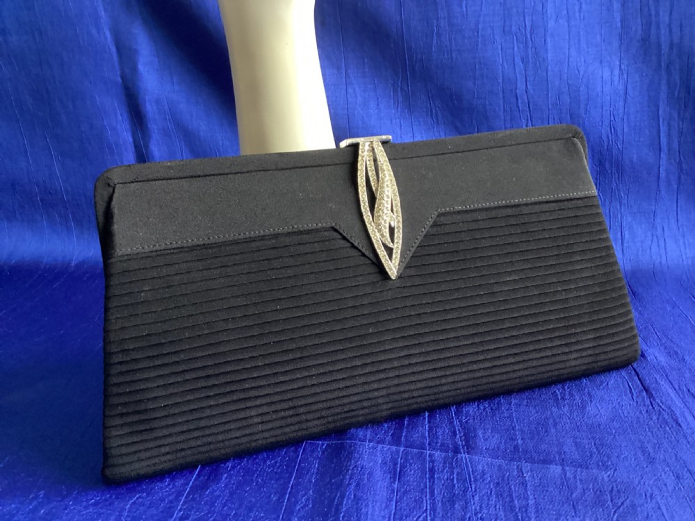 Antique Art Deco black silk evening bag View II