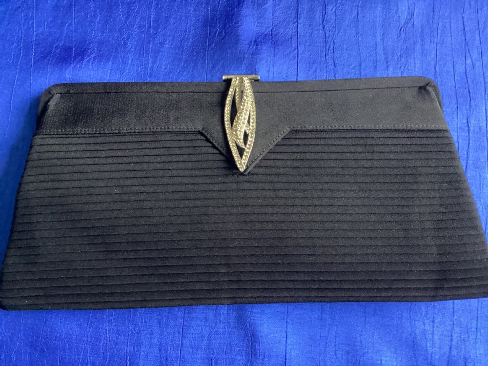Antique Art Deco black silk evening bag View VII