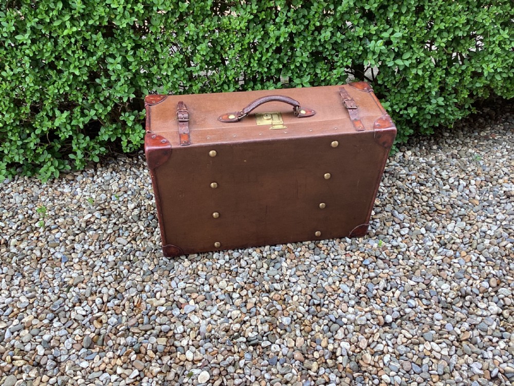 Antique Finnegans  leather and fabric travel trunk View II