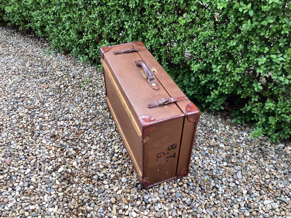 Antique Finnegans  leather and fabric travel trunk View III