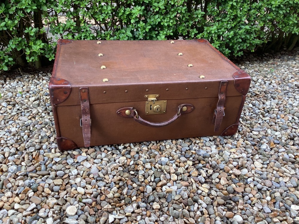 Antique Finnegans  leather and fabric travel trunk View IV