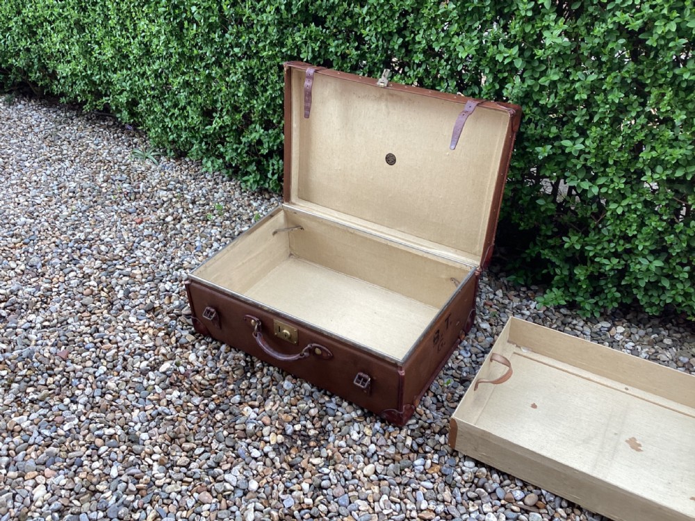 Antique Finnegans  leather and fabric travel trunk View V