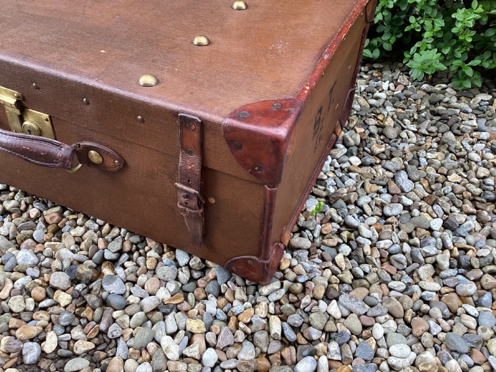 Antique Finnegans  leather and fabric travel trunk View XI
