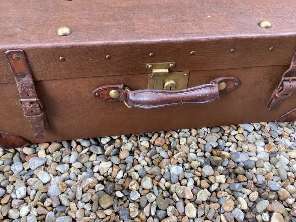 Antique Finnegans  leather and fabric travel trunk View XII