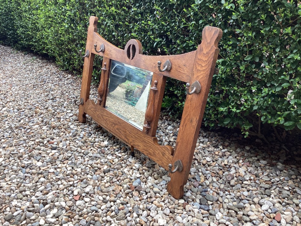 Antique Arts and Crafts oak hat/coat rack  View II