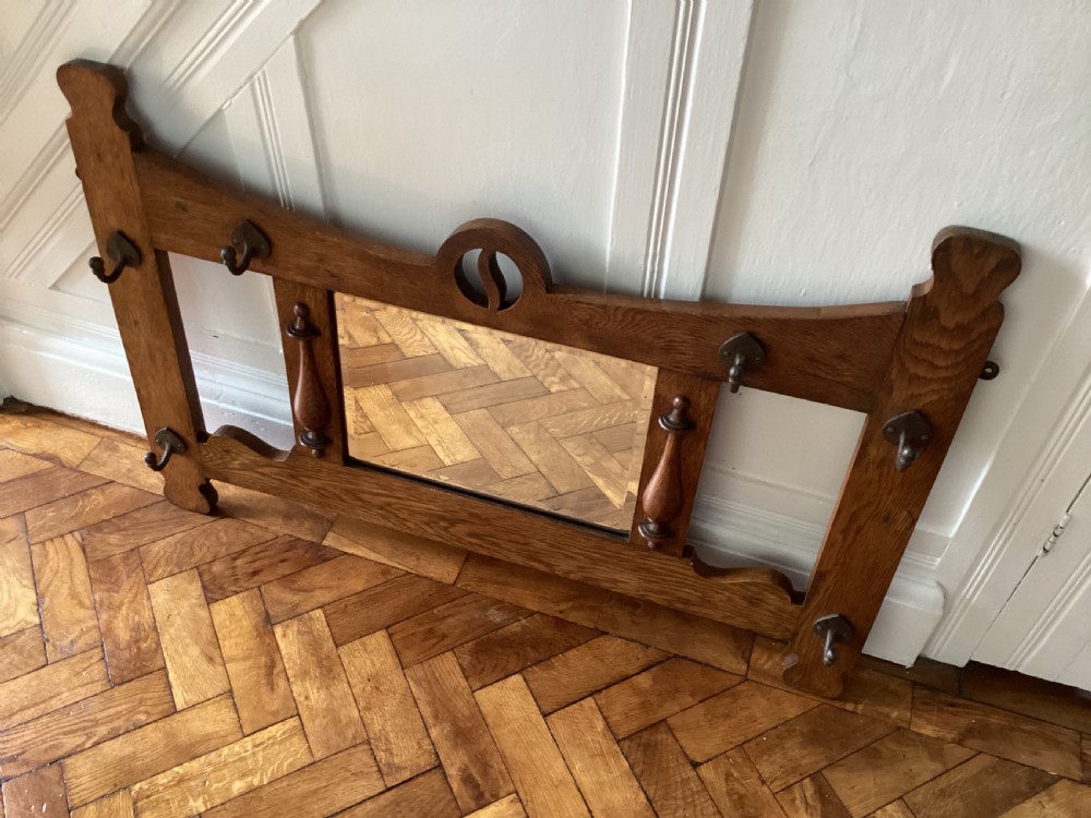Antique Arts and Crafts oak hat/coat rack  View VI