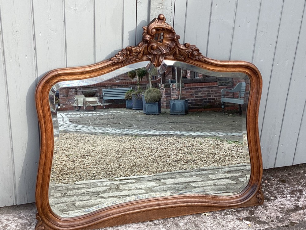 Antique French Louis XV oak over mantle mirror 