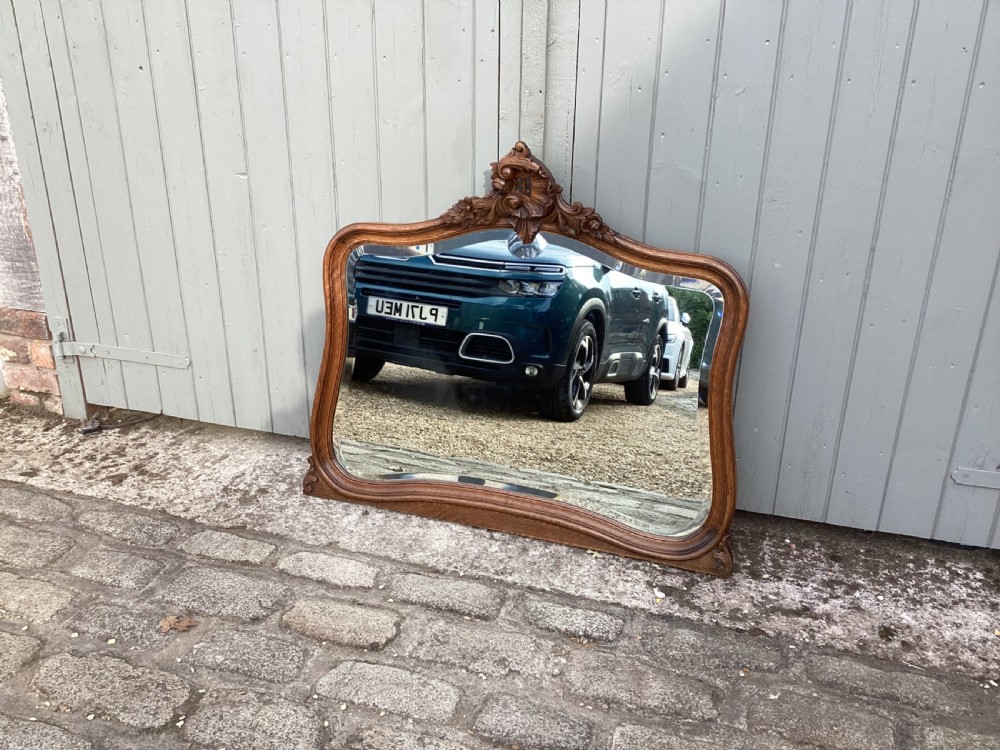 Antique French Louis XV oak over mantle mirror  View II