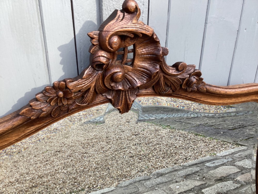 Antique French Louis XV oak over mantle mirror  View III