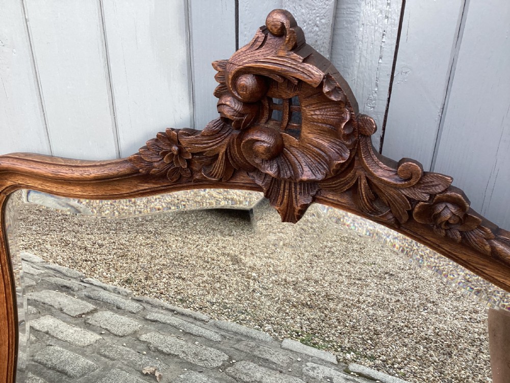Antique French Louis XV oak over mantle mirror  View IV