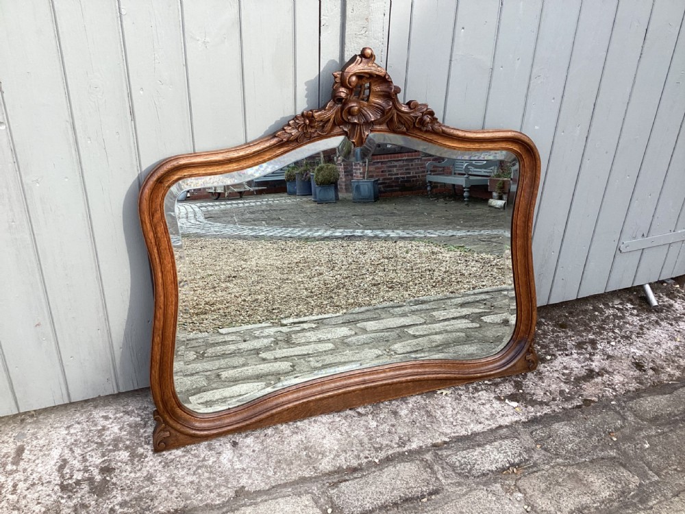 Antique French Louis XV oak over mantle mirror  View VI