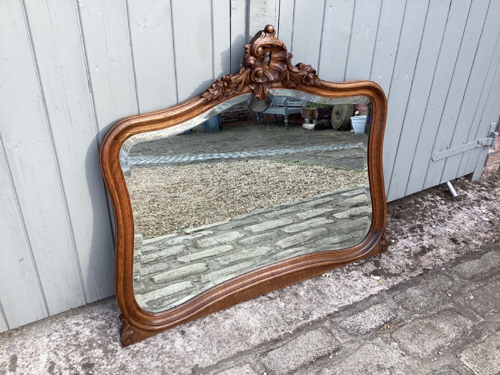 Antique French Louis XV oak over mantle mirror  View VII