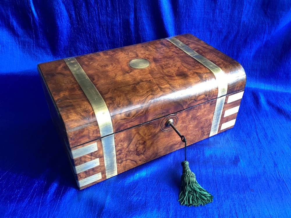 Victorian brass bound burr walnut domed writing slope View II