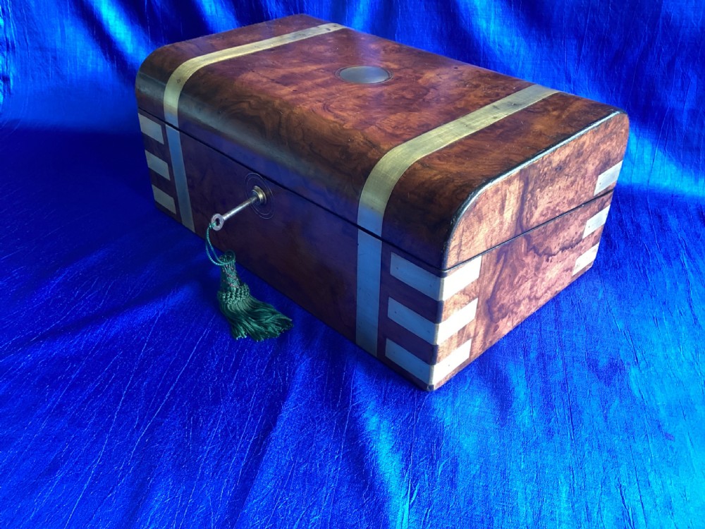 Victorian brass bound burr walnut domed writing slope View III