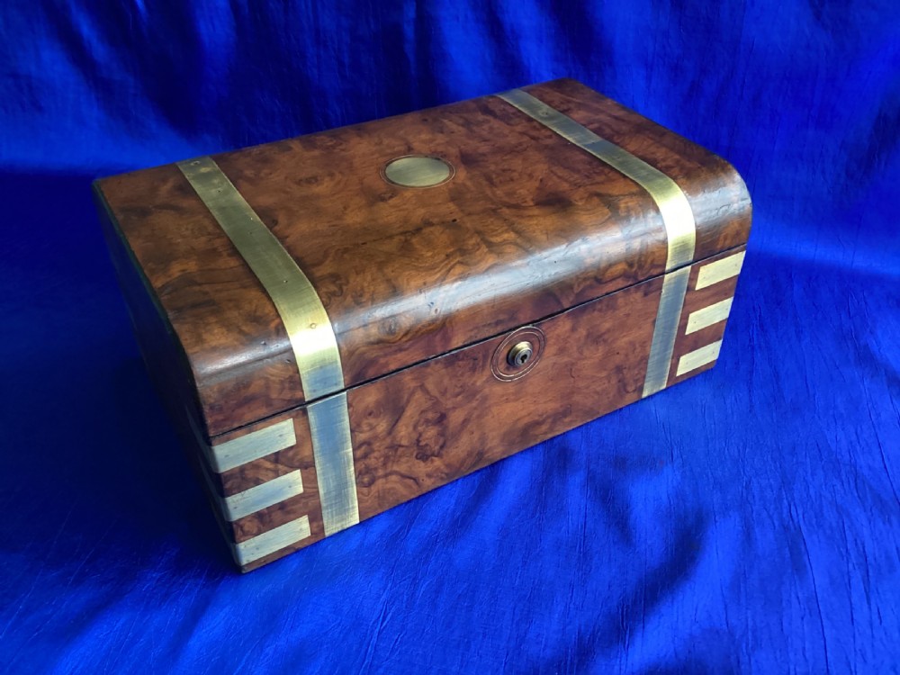 Victorian brass bound burr walnut domed writing slope View IV